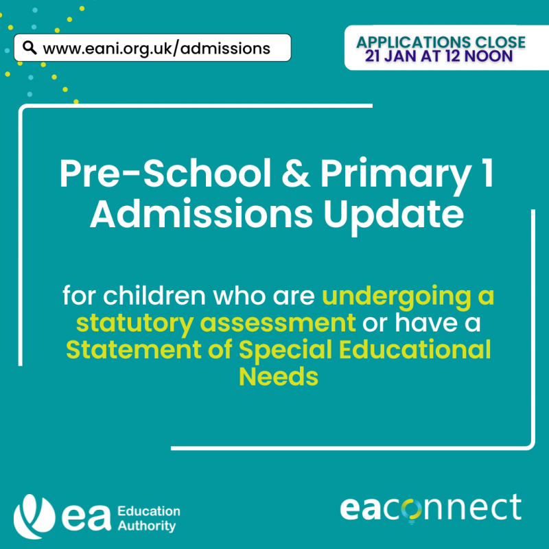If your child is currently undergoing statutory assessment and does not yet have a Statement of Special Educational Needs, you will still need to apply for a Pre-School or Primary 1 school place.